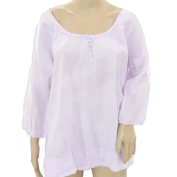 Eddie Bauer Lilac Lavender Purple Linen Minimalist Peasant Tunic Blouse Top L - Picture 2 of 6